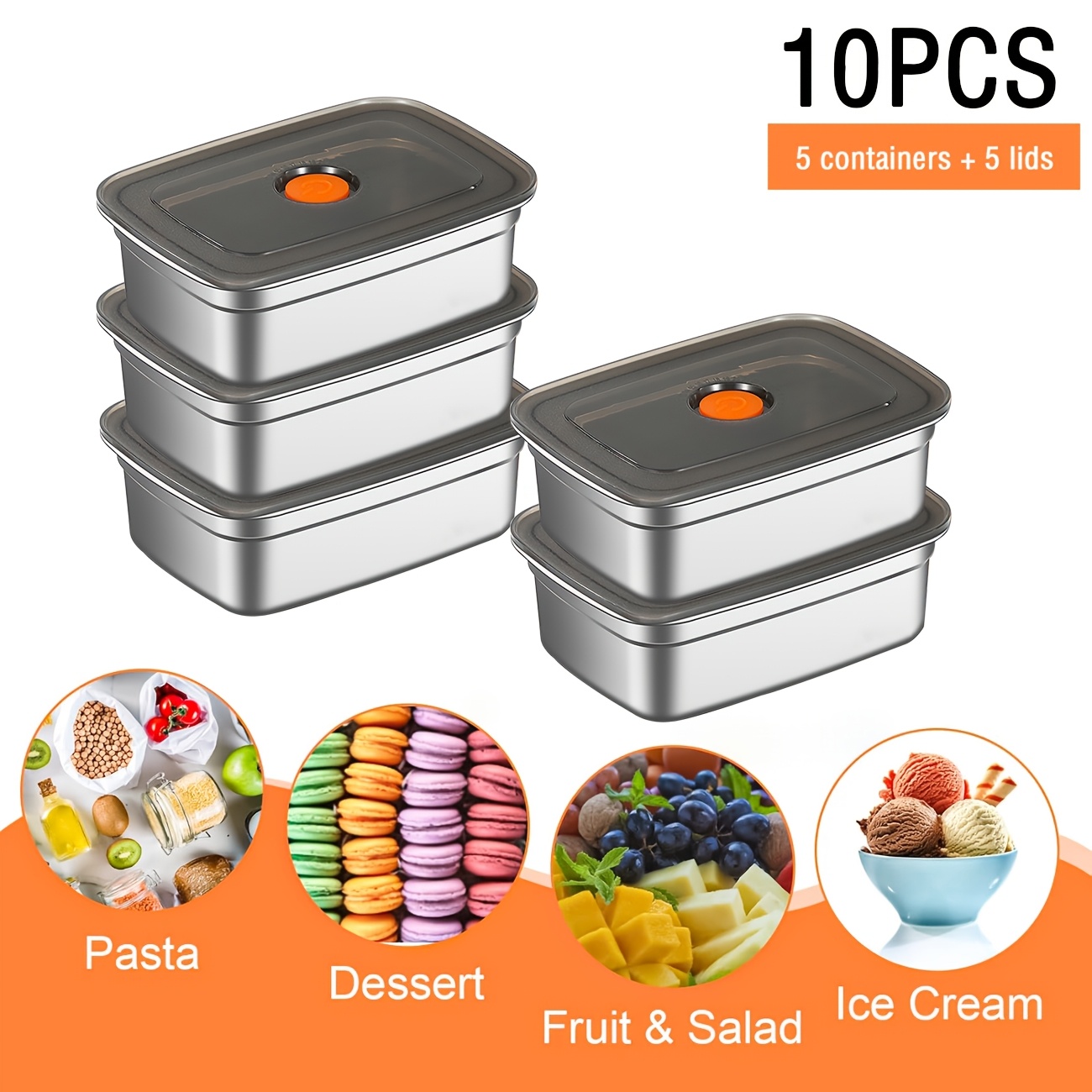 Food Storage For Restaurant - Juego de 10 Recipientes de Acero